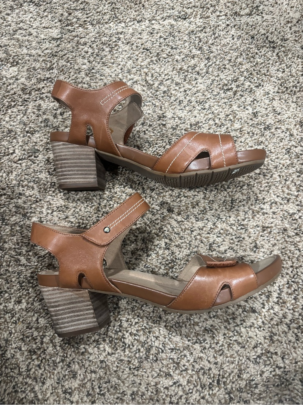 Clarks Tan Leather Strappy Block Heel Sandals